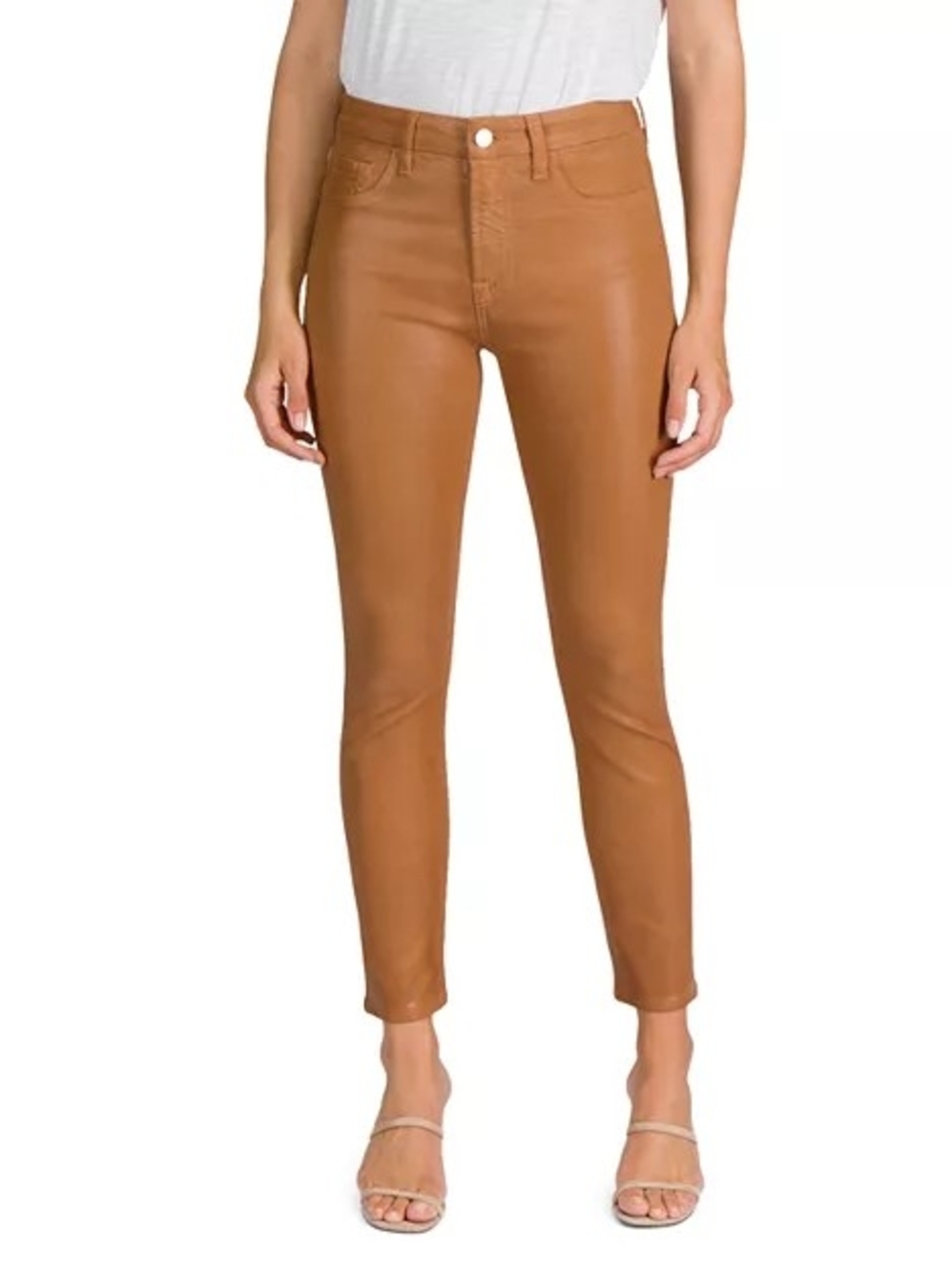 JEN7 by 7 For All Mankind Coated Skinny Jeans Tan Camel Sz 2